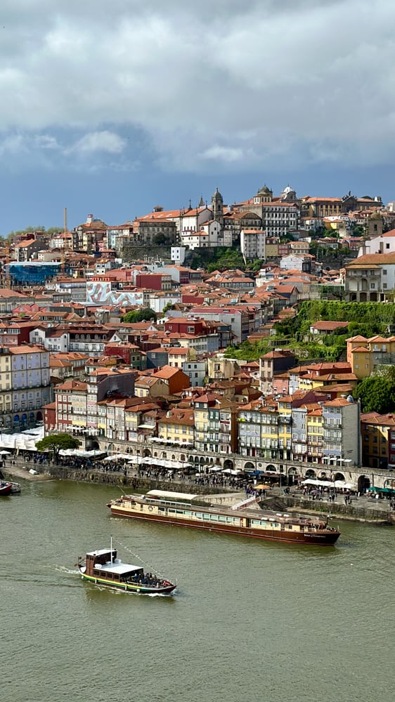 Ships in Douro River beside Porto.