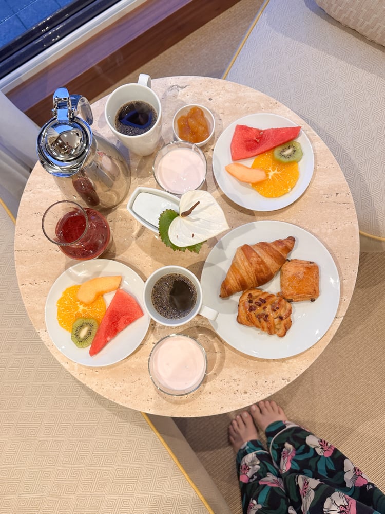 room service breakfast spread