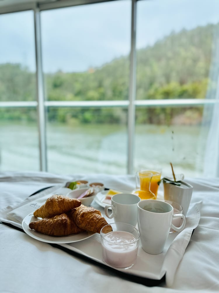 Breakfast in bed on board the Avalon Alegria.