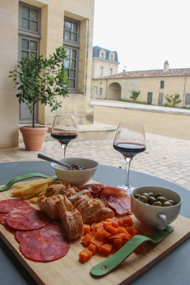 wine and cheese plate in Bordeaux