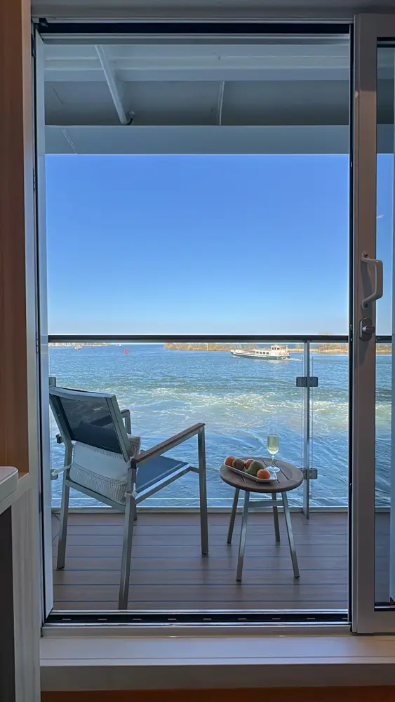 view outside a river cruise cabin on Viking while sailing Dutch waterways