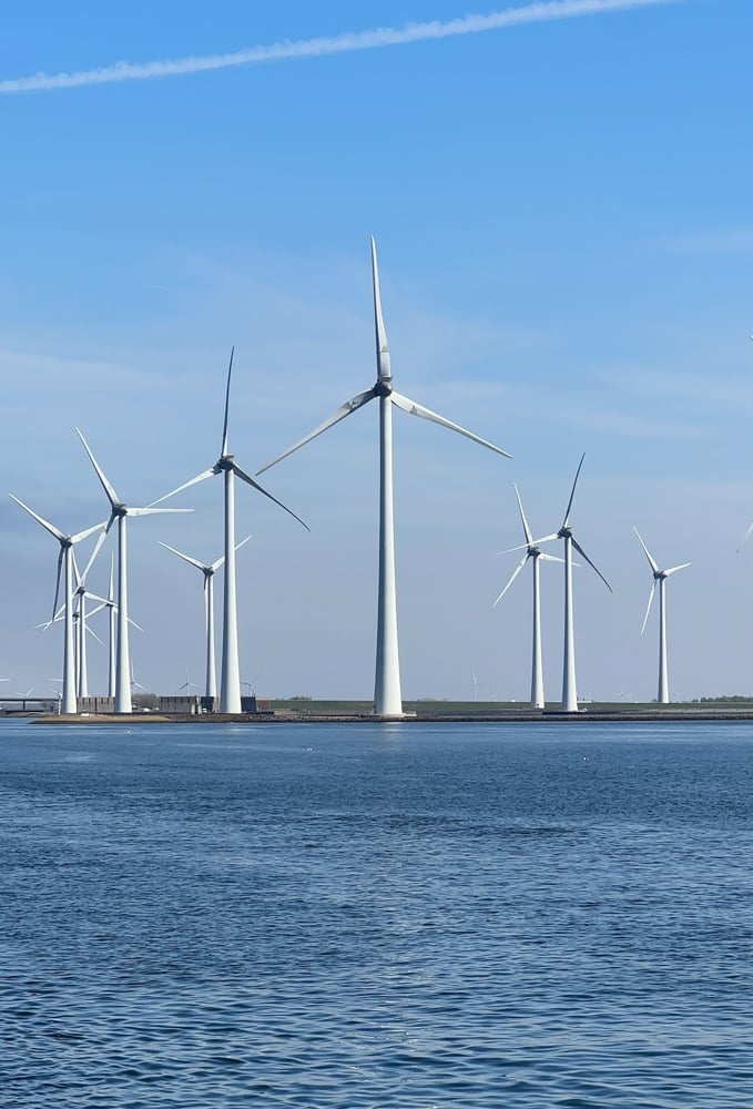 Modern windmills seen on the Tulips and Windmills river cruise
