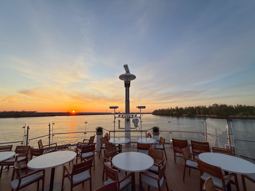 Sunset from the front deck of Viking ship