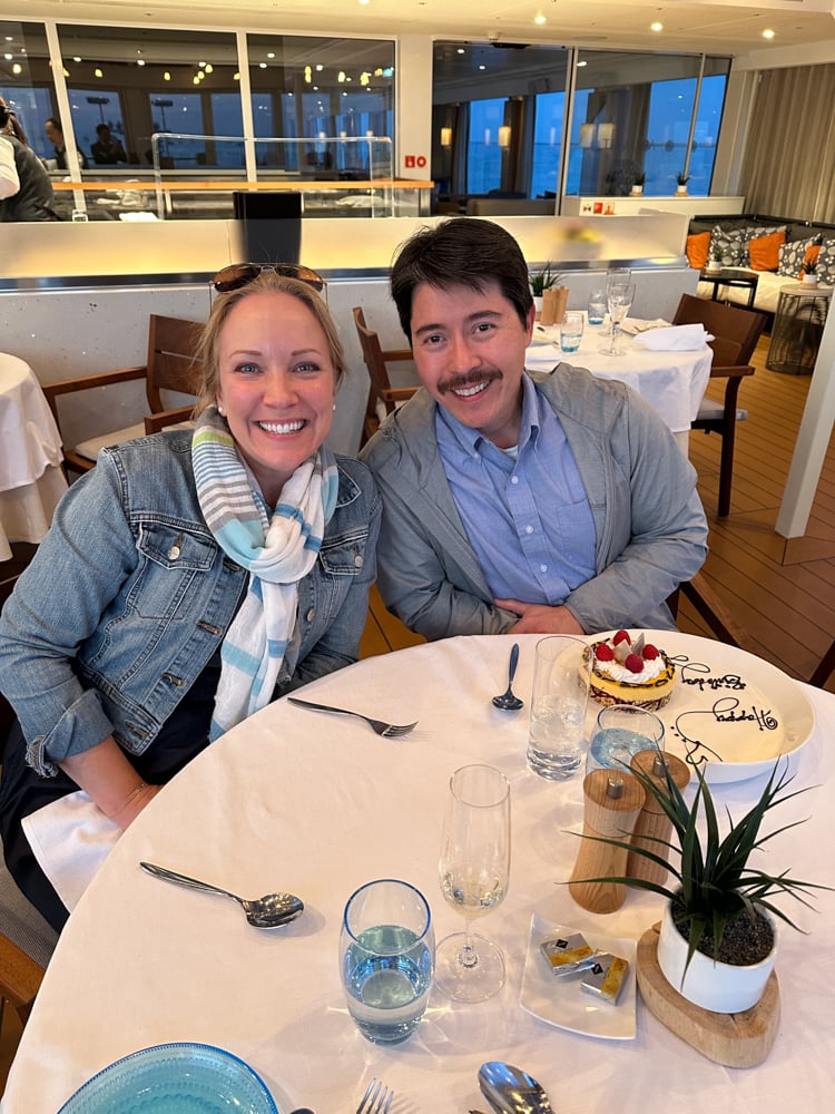 Rachelle and Pete dining on the Viking Tulips and Windmills river cruise