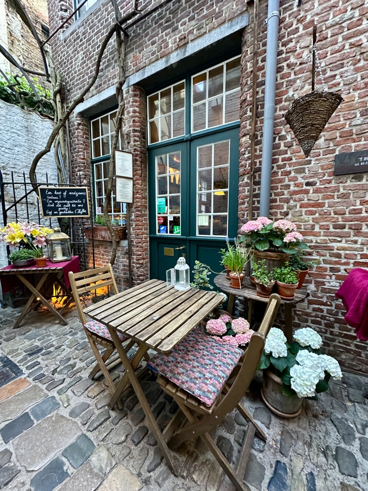 Wood cafe table in Antwerp