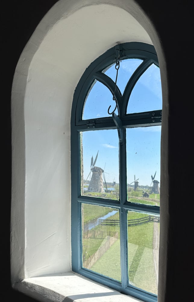 Looking out at windmills from inside a windmill